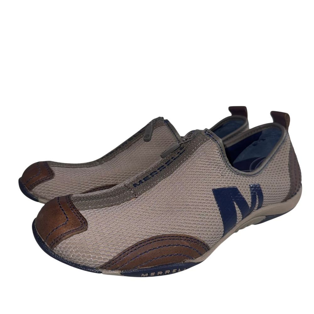 Merrell Falcon Women 7.5 Brown Taupe Zip Mesh Leather Hiking Slip On J42278